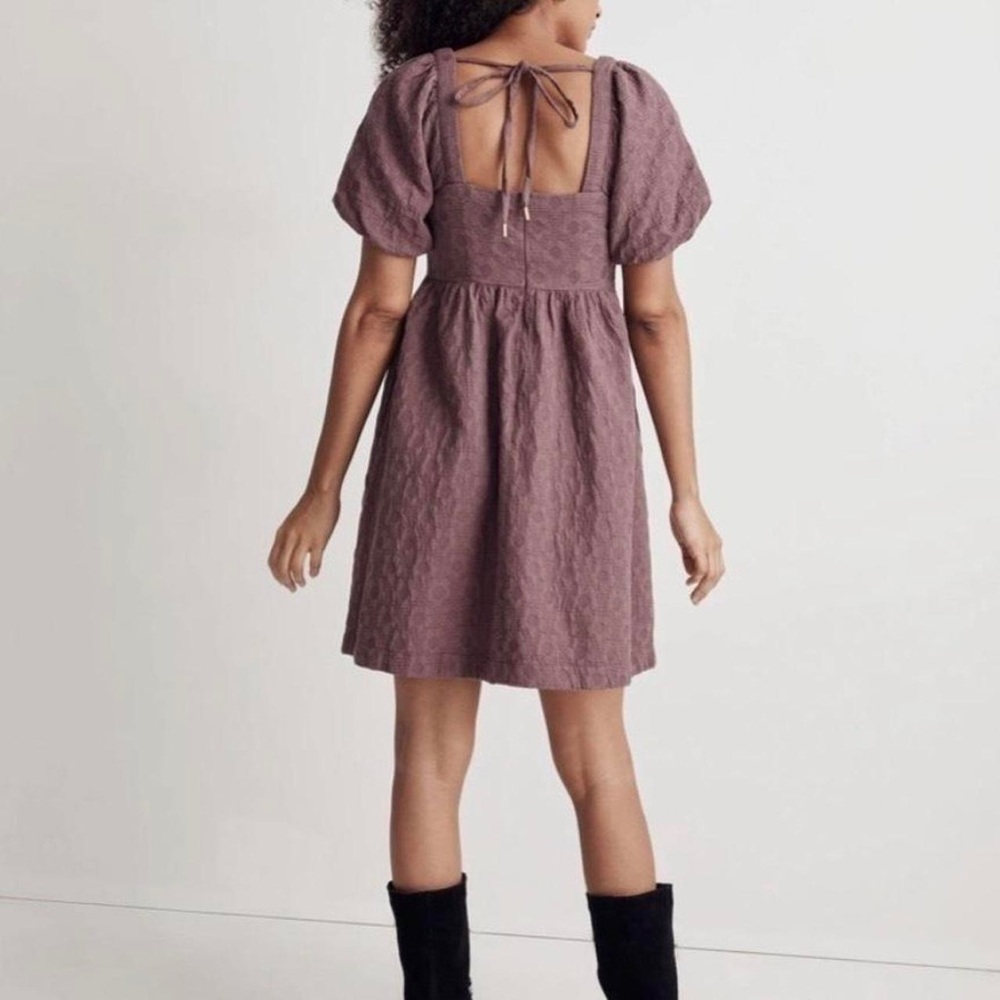 Madewell Floral Quilted Puff-Sleeve Mini Dress Dusty Rose Size Large NWT - Picture 10 of 12